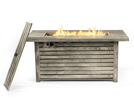 Propane Gas Fire Pit Table, 50000 Btu, Rectangular For Outside - Light Beige
