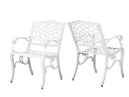 Unravel - Outdoor Arm Chair With Scroll Design And Floral Accents (Set of 2) - White