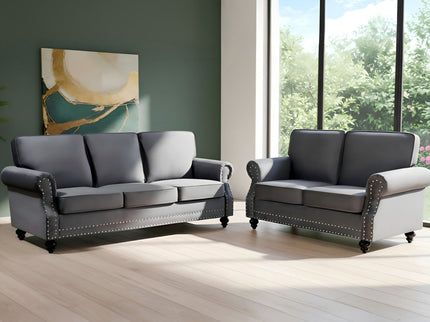 3 Seater Sofa With Nailhead Trim And Turned Legs For Living Room