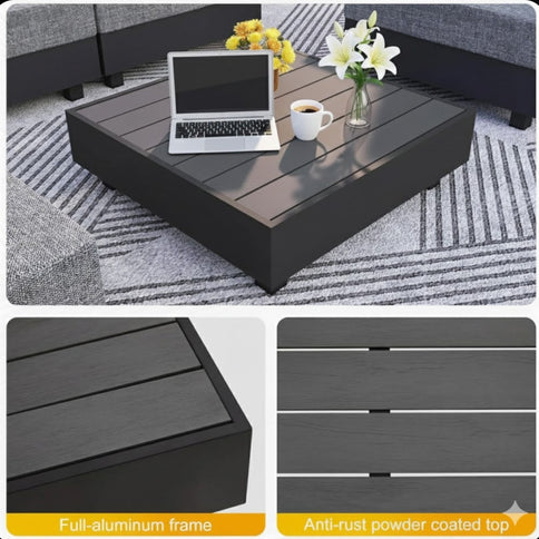 Square Slatted Patio Coffee Table With Rust Resistant Accents - Gray