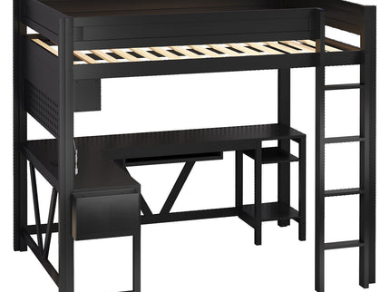 Gaming Loft Bed With Desk, Storage Shelves, LED And Charging Station