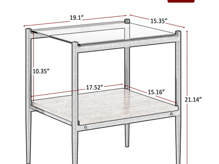 Modern Rectangle End Table (Set of 2) With Tempered Glass Tabletop And Layer - Brown