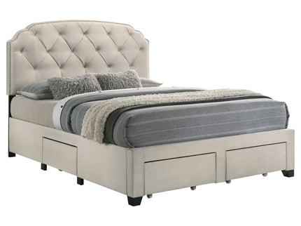 4 Drawer Upholstered Storage Bed With Button Tufting