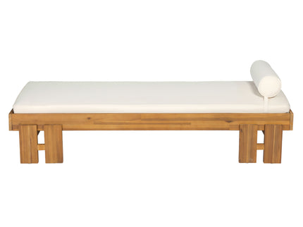 Daybed With Cushion & Pillow, Low Profile Design For Indoor / Outdoor Use - Cream / Teak