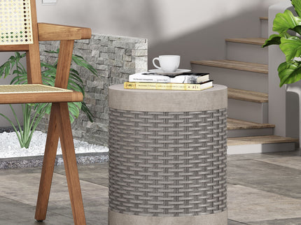 Outdoor Lightweight End Table Round Concrete Outdoor Side Table - Natural