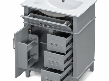 Modern Bathroom Vanity With Sink, Flip Drawer & 3 Drawers, Soft Close Hinges, Adjustable Shelf
