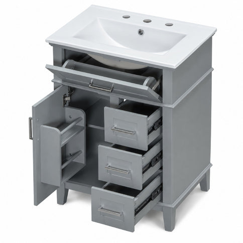 Modern Bathroom Vanity With Sink, Flip Drawer & 3 Drawers, Soft Close Hinges, Adjustable Shelf