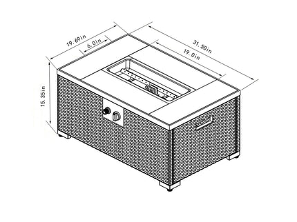 32" Propane Gas Fire Pit Table With Propane Tank Cover, 50000 Btu Rectangular Steel Fire Pit With Beautiful Wicker Base
