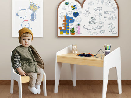Table Set With 1 Chair, Children Study Table For Ages 2 - 8 - White