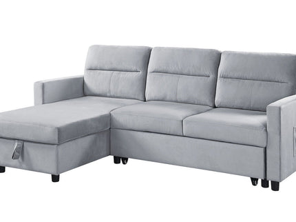 Ruby - Reversible Sleeper Sectional Sofa With Storage Chaise And Side Pocket - Light Gray