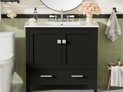 Bathroom Vanity With Sink, Soft Close Doors, Double Shelves & Divided Drawer