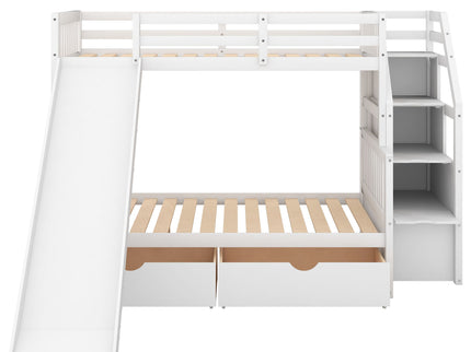 Bunk Bed With Storage Staircase, Slide, Desk, Drawers, And Shelves
