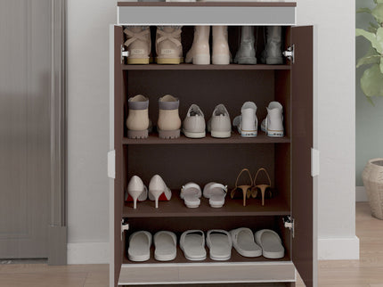 Elegant Decor Mirrored Shoe Cabinet With Edging Double Door Storage Cabinets Glass - Brown / Silver / Gray