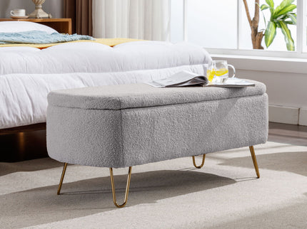 Storage Ottoman Bench For End Of Bed Legs, Modern Camel Faux Fur Entryway Bench Upholstered Padded With Storage For Living Room Bedroom