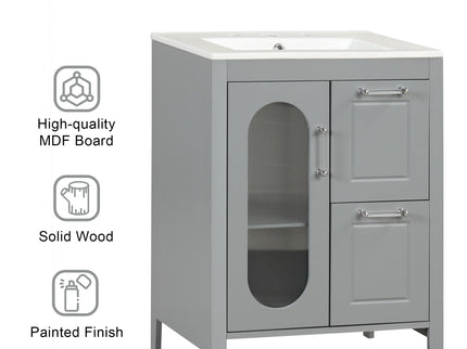 Modern Bathroom Vanity With Sink, Cabinet With 2 Drawers And Door, Adjustable Shelf