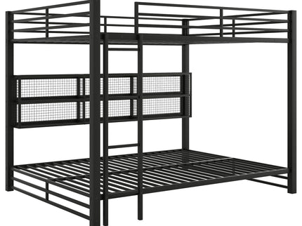 Queen Over Queen Bunk Bed With Storage Cabinets And LED Sturdy Frame, 6 Storage Units, Adjustable LED Lights - Black