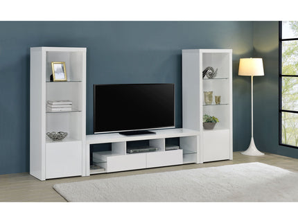 Lance - 3 Shelf Media Tower With Shelves And Hidden Cabinet - Gloss White