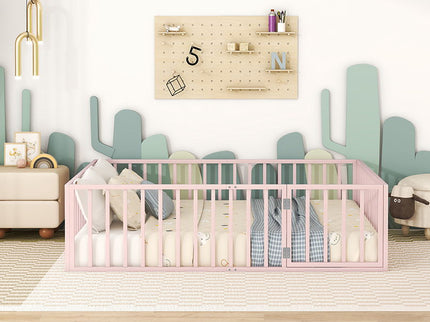 Metal Floor Bed Frame With Fence And Door