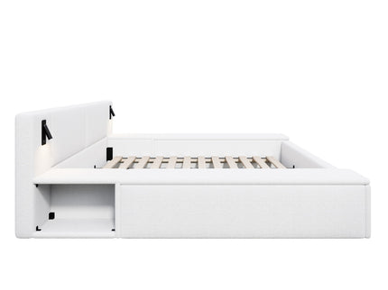 Upholstered Platform Bed Frame With Hidden Storage, Built-In Nightstands & LED Reading Lights
