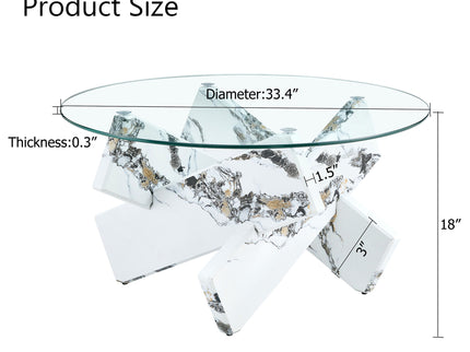 Modern Round Glass Coffee Table With Tempered Glass