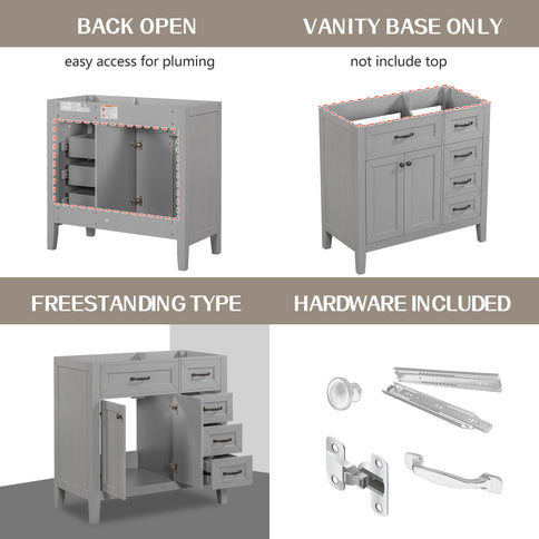 Modern Bathroom Vanity Base Only, 2 Doors And 3 Drawers