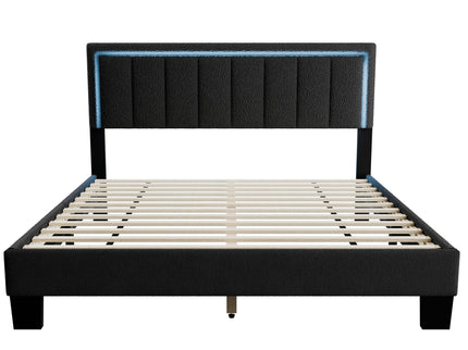 Bed With Channel Tufting And Built In LED Headboard