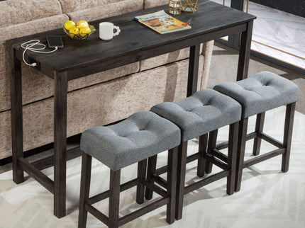 4 Piece Bar Table Set With Power Outlet, 3 Padded Stools