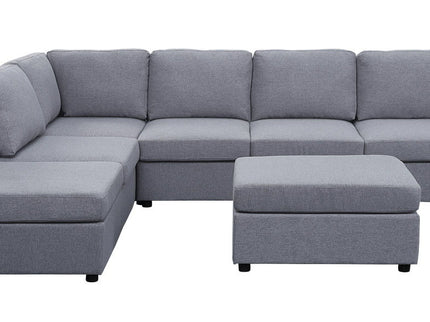 Cassia - 7 Seat Reversible Modular Sectional Sofa With Ottoman - Light Gray
