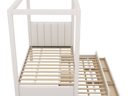 Upholstery Canopy Platform Bed With Trundle And Three Storage Drawers