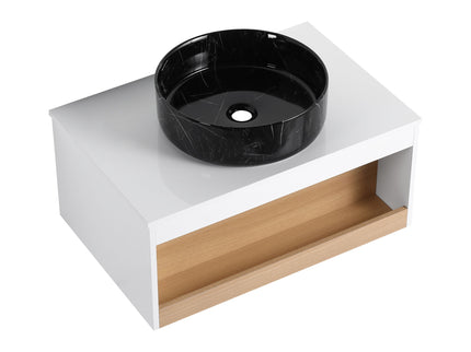 Floating Bathroom Vanity With Vessel Sink With Open Shelf Storage