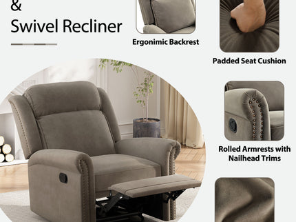 360 Degrees Swivel Recliner Manual Rocking Recliner Home With Adjustable Backrest