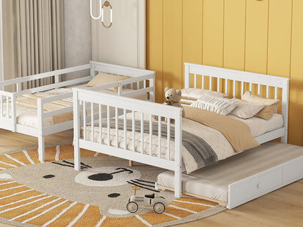 Bunk Bed With Twin Size Trundle, Storage And Guard Rail For Bedroom