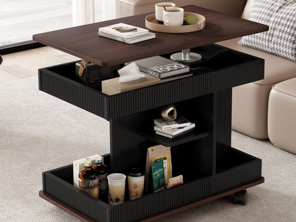 Adjustable End Table With Wheels, 360°Rotating Top And Storage Space