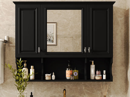 Wall Mounted Bathroom Medicine Wall Cabinet With Mirror & Open Shelves