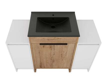 48" Freestanding Bathroom Vanity With Sink And 2 Storage Cabinets, Soft Closing Door - Glossy White / Imitative Oak