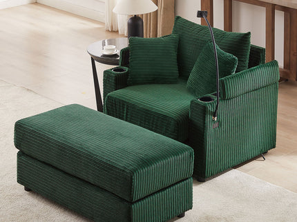 Modern Style Loveseat Sofa Sectional Sofa Couch With Storage Space, A Movable Ottoman, Two USB Ports, Two Cup Holders, A Phone Holder For Living Room