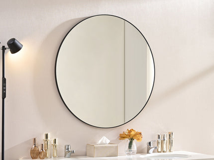 Wall Circular Framed Vanity Mirror For Bathroom, Living Room Decor - Black