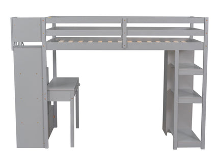 Loft Bed With Storage Drawers, Desk And Stairs With Shelves