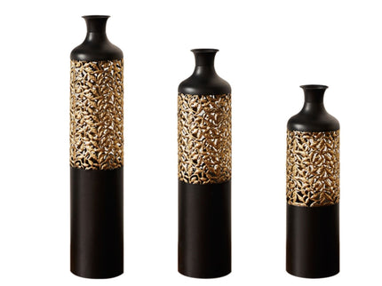 Floor Metal Vases Decorated Metal Vases (Set of 3) Gorgeous Home Decoration Large Glazed Metal Vases - Black / Gold