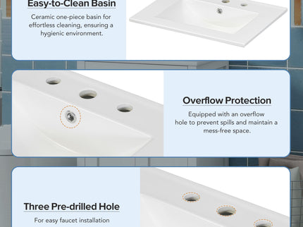 Modern Bathroom Vanity With Ceramic Sink, Soft-Close Doors, Flip Drawer, U-Shaped Shelves, Elegant Storage Solution