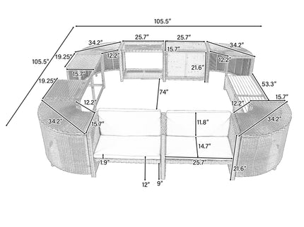 Spa Surround Spa Frame Quadrilateral Outdoor Rattan Sectional Sofa Set With Mini Sofa, Wooden Seats And Storage Spaces