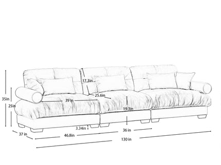 Modern Sofa With Bolstered Armrests And Pillows