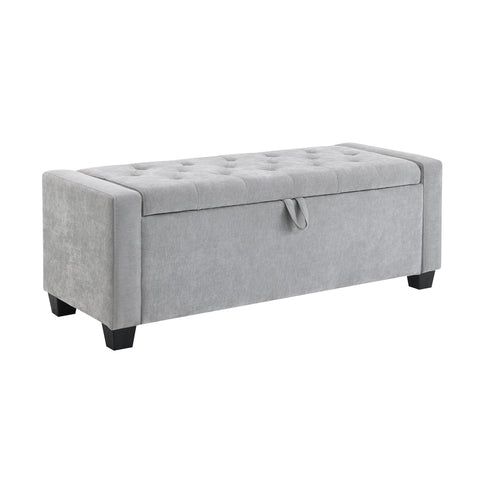 Upholstered Storage Ottoman Bench With Button Tufting And Safety Hinge