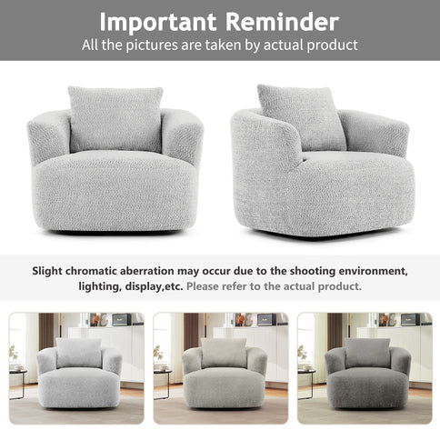 360° Swivel Barrel Sofa Chair With Throw Pillow, Upholstered Accent Chair