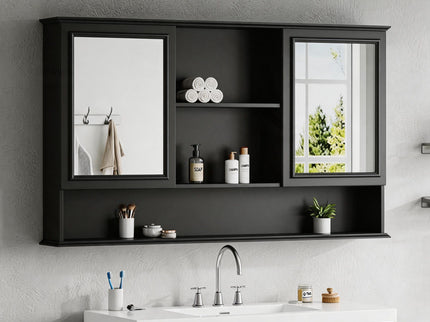Wall Mounted Bathroom Medicine Cabinet With Double Mirrored Doors