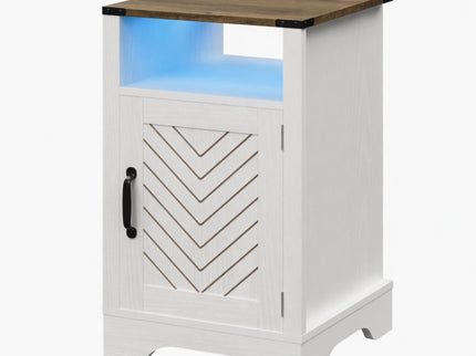 Farmhouse Nightstand With Charging Station & Storage