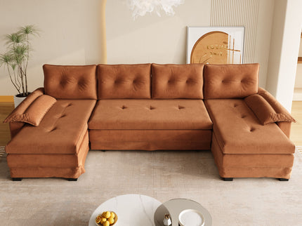 U-Shaped Sleeper Sofa With Pull Out Bed, Removable Armrests & USB Ports For Living Room