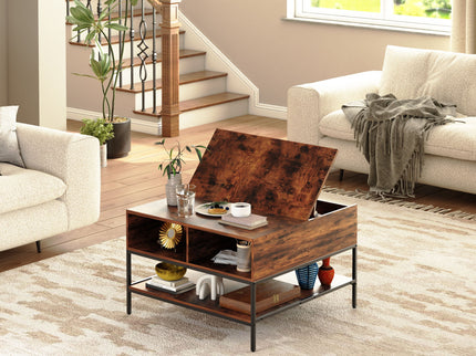 Rustic Flip Top Coffee Table With Hidden Storage - Black / Brown