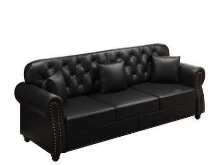 Upholstered Sofa With Nailhead Trim, Rolled Armrests With Ottoman