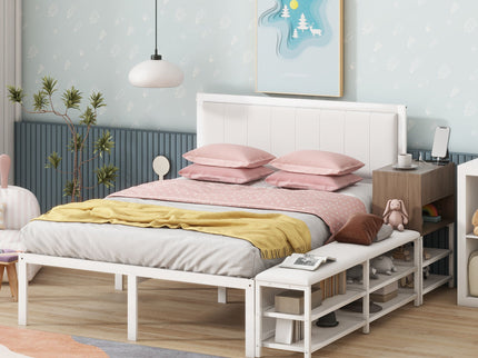 Platform Bed With 2 Tier Storage Shelves, Storage Cabinet